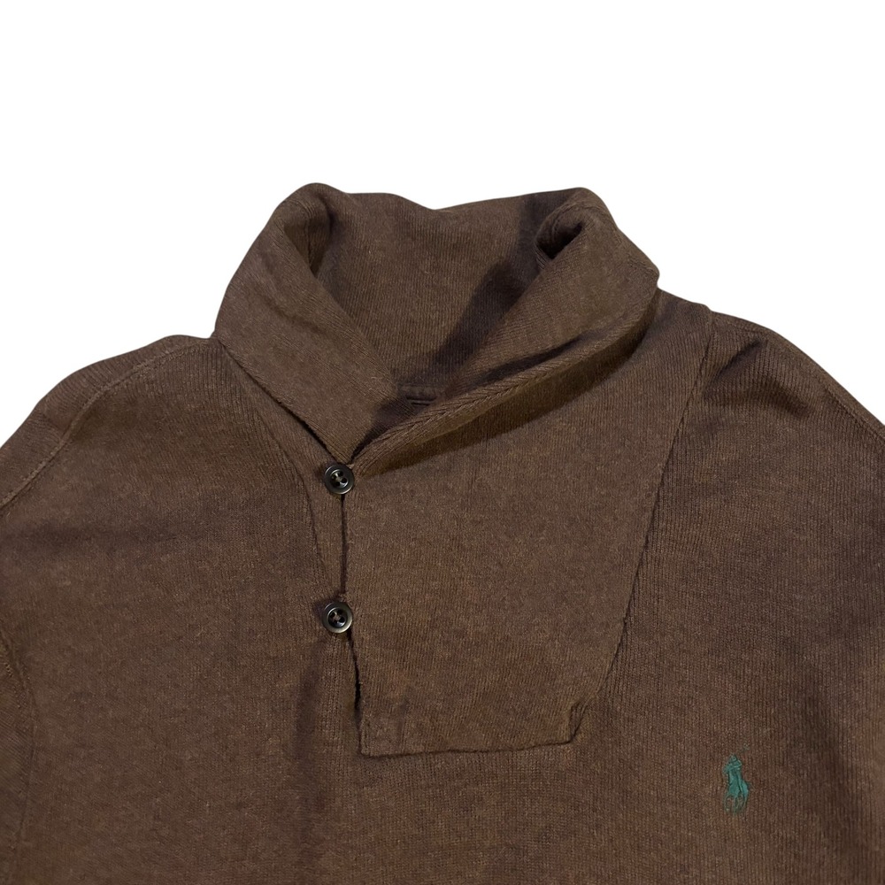Polo Ralph Lauren‎ Brown Cotton Two Button Shawl Collar Pullover Sweater XL